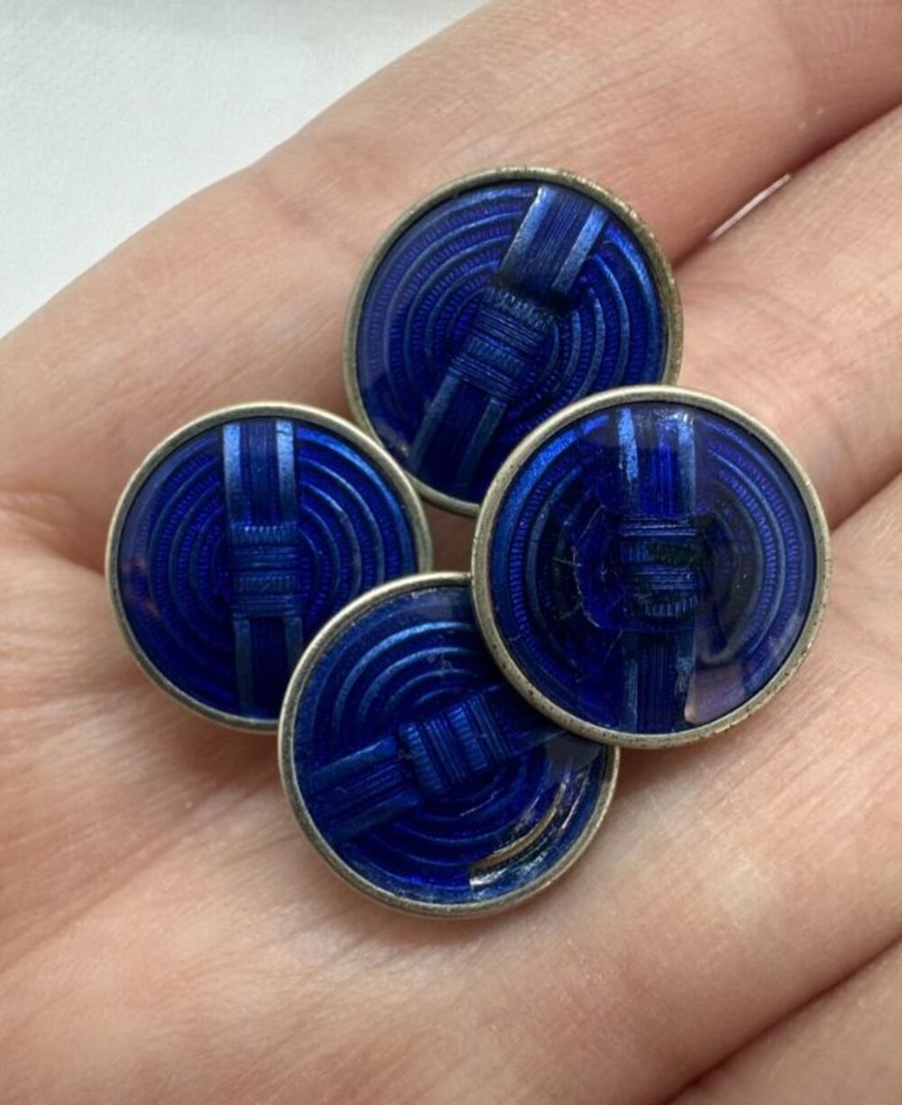 Vintage Baer & Wilde Kum-A-Part Blue Enamel Dress Studs Shirt Buttons Cufflinks